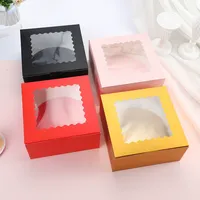 Boîte à gâteau de pâtisserie de haute qualité, boîte à gâteau à couvercle rabattable de qualité alimentaire, carton blanc ivoire, laminage mat, boîte à gâteau carrée avec fenêtre