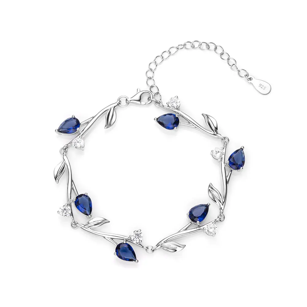 Corrente de prata esterlina 925, pulseira gelada, azul, pear-forma, joias de luxo para mulheres