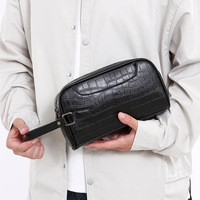 Sac à main pour homme à double fermeture éclair, motif crocodile, polyester, grande capacité, sac à main en cuir PU pour les affaires et les loisirs