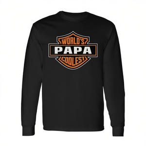 T-shirt pour adulte à manches longues et col rond imprimé en sérigraphie « Worlds Coolest Papa », cadeau pour la fête des pères - Product Image 2