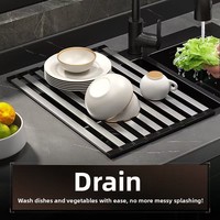 Égouttoir à vaisselle pliable en acier inoxydable 304 sur mesure OEM avec bords en silicone pour évier de cuisine