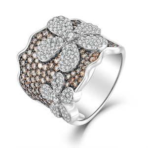 Anello di Design fiore in argento <span class=keywords><strong>Sterling</strong></span> 925 con pietre CZ marroni e bianche per le donne-gioielli ipoallergenici per le dita sensibili - Product Image 1