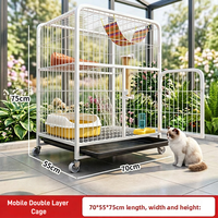 Cage mobile à 2 niveaux avec roulettes |   Cage pour animaux de compagnie en métal 70x55x75cm pour chats avec bac à litière ouvert, griffoir et hamac