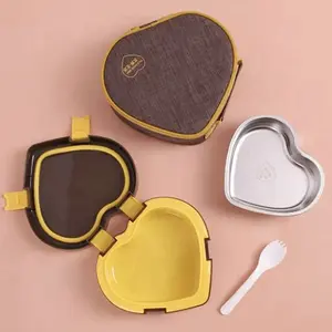 Boîte à déjeuner Bento en acier inoxydable 304, conception de coeur, récipient alimentaire avec sac thermique, vente en gros