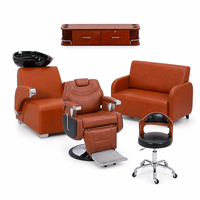 Kit de 5 chaises de barbier vintage en cuir synthétique marron, inclinables, avec pompe hydraulique robuste, durables pour salon