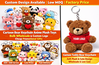 Porte-clés en peluche ours de dessin animé, logo personnalisé, peluche super douce, anti-stress, animal en peluche, vente en gros, cadeaux promotionnels
