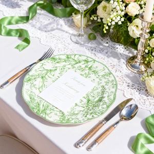 Elegant Green Plant Retro Irregular Custom Eco-Friendly Durable Glazed Plates <b>for</b> Hotels Weddings <b>Dinnerware</b> <b>Sets</b> - Product Image 6