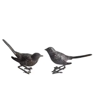 Pair of Japanese metal bird statue for decorative, Cast iron bird ornaments