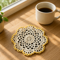 Nouveauté : Sous-verres et sets de table ronds en dentelle de coton au crochet, faits main, style campagnard, écologiques et lavables EG07075