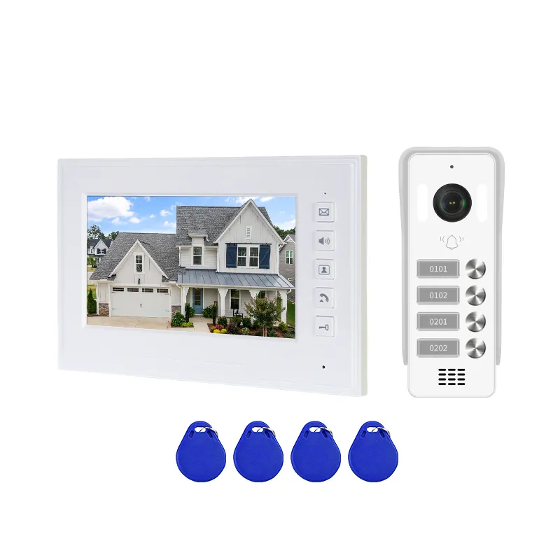 Video 4 có dây hệ thống Video intercom RFID mở khóa máy ảnh chuông cửa với 7 inch màn hình Night Vision Home Door chuông cho biệt thự