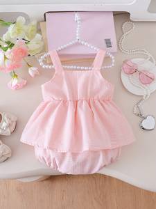 <span class=keywords><strong>Tutina</strong></span> Estiva per Bambina con Motivo a Quadri, Senza Maniche, Fiocco Tridimensionale e Design con Fibbia Pendente - Product Image 2