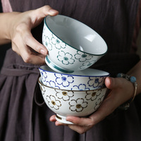Ensemble de 5 bols à riz en céramique florale japonaise - Bols en porcelaine de 4,5 pouces de couleur assortie pour la soupe, le ramen et les nouilles