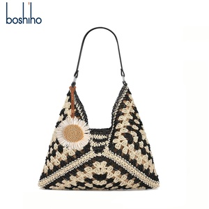 Bolso de Hombro de Paja Casual para Verano, Bolso de Playa Abierto Tipo Hobo, Bolso de Mano Plegable Ligero Vintage para Mujer, para Viaje - Product Image 1
