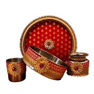 Ensemble de thali de prière Karwa Chauth tendance, fait main en Inde, avec Lota en acier, kit cadeau pour rituels nuptiaux Sargi, idéal pour le Nouvel An chinois et Diwali - Product Image 2