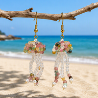 Boucles d'oreilles pendantes méduse perlées faites à la main, avec pierre précieuse de guérison en quartz clair, bijoux d'oreille goutte d'océan, longues pampilles, pour l'été et la plage