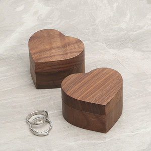 Caja de Anillos de Boda de Madera de Nogal, Caja de Regalo para Guardar Anillos, Caja de Madera en Forma de Corazón para Joyería y Pendientes - Product Image 2