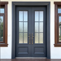 Porte d'entrée extérieure classique française en bois massif double sur mesure de luxe avec verre à effet d'eau