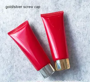 Tubo limpiador de tubos suaves para crema, tubo de loción para manos/cara, Perla de plástico rojo, 100ml con tapa blanca/tapa de tornillo, lápiz labial cosmético Berry