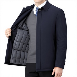 Chaqueta de Hombre Azul Marino, Mezcla de Lana, con Forro Acolchado, Resistente al Viento, Estilo Casual Elegante, Corte Regular, Cuello Clásico, Cierre de un Solo Botón - Product Image 5