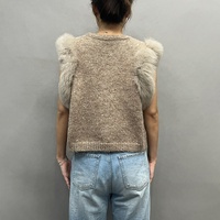 Gilet en tricot sans manches à col en V personnalisé, orné de paillettes et de fourrure de renard véritable, vente en gros