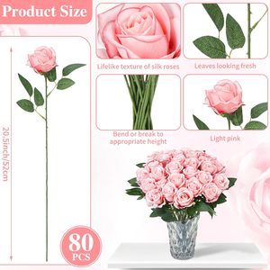 زهور اصطناعية بالجملة، بتلات ورد حريرية وردية، ورود طويلة الساق لعيد الحب وباقات الزفاف وديكور المنزل والحفلات - Product Image 6