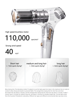 Sèche-cheveux portable pliable 1600W avec moteur AC sans balais 110 000 tr/min, protection thermique ionique 3 vitesses, diffuseur en plastique, usage hôtelier 1