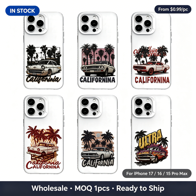 Wholesale Custom Printed Hard PC Phone Case, Graffiti Racing Sports Car American Style Shockproof iPhone 17/15 Pro Max & Plus