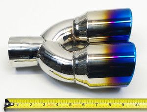 Embout d'échappement à double sortie <span class=keywords><strong>2</strong></span>.5 "Entrée 3.5" Sortie 10 "Long Embouts d'échappement ronds obliques en acier inoxydable bleu brûlé - Product Image 4