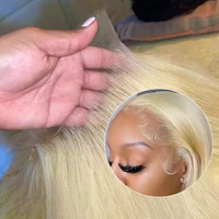 Wig Rambut Asli Brasil Virgin Raw 613 Blonde HD Full Lace, Wig Frontal Lace HD 13x4 613 dengan Preplucked Bleached Knots HD Grosir