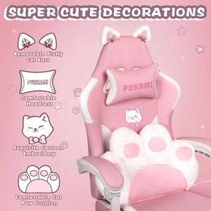 Chaise de jeu rose mignonne avec oreilles de chat Chaise d'ordinateur ergonomique avec repose-pieds Chaise de jeu PC inclinable pour fille <span class=keywords><strong>ado</strong></span> enfants - Product Image 2