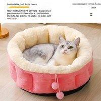 Rundes, warmes Plüsch-Katzenbett, weiches PP-Baumwoll-Haustier-Sofa mit rutschfester Unterseite für Katzen und kleine Hunde