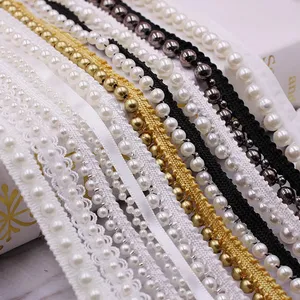 Collar Dress Sewing Garment Headdress Materials 3/4/6/8mm White Black Gold Pearl Lace Trim Crease Mesh Ribbon Lace Fabric