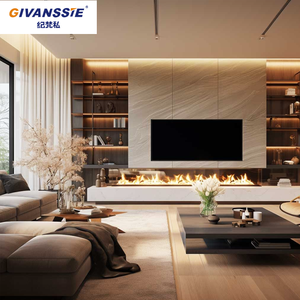 <span class=keywords><strong>Meuble</strong></span> <span class=keywords><strong>TV</strong></span> mural <span class=keywords><strong>gris</strong></span> moderne sur mesure avec foyer intégré pour salon intelligent - Product Image 4