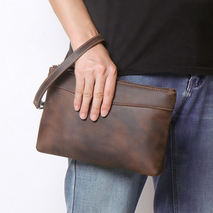 Factory Custom Genuine Leather Clutch Bag <b>Men</b> <b>Pouch</b> for iPad Handbag Leather Brown Clutch Wallet - Product Image 1