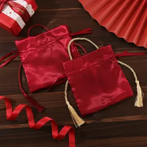 Large 16*16Cm Handle Satin Clothing Candy Wedding Storage Drawstring Sachet Bag Gift Bag With Tassel