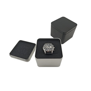 Scatola di latta in metallo quadrato per orologio confezione regalo con stampa LOGO personalizzata - Product Image 1