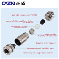 Conector alámbrico de montaje en campo M12 de código A, 6 pines, macho, hembra, tornillo recto, conector PG7 PG9 M12