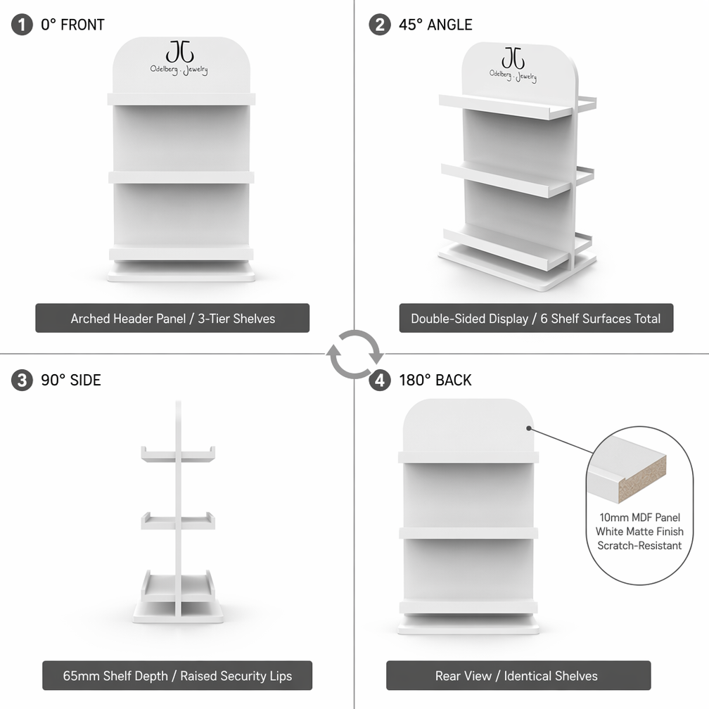 Painted MDF Double-Sided Jewelry Display Stand 3-Tier Countertop Earring Rack Custom Logo for Boutique Retail Store — view 3