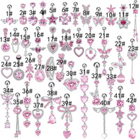 Vente transfrontalière Mode européenne et américaine Série rose en cuivre incrusté de zircon Anneau de nombril unisexe en forme de cœur perforé