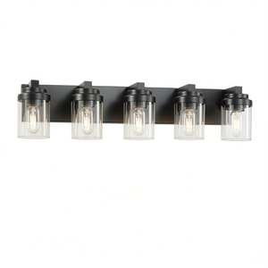 Lampada da parete moderna a 5 luci per bagno, 31 pollici, con paralume in vetro nero e interruttore dimmerabile, per camera da letto e corridoio - Product Image 1
