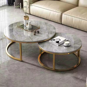 Mesa de Centro de Piedra Sinterizada de Lujo Nórdico, Moderna y Sencilla, con Base de Metal Blanco y Dorado, para Sala de Estar - Product Image 1