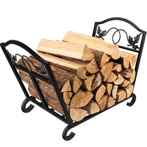 Firewood Holder Wood Carrier Metal Basket Wrought Iron Indoor Wood Stove Stacking Rack Storage