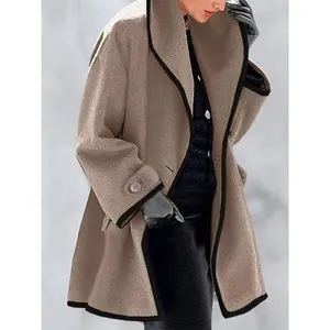 Liu Ming Otoño Invierno mujer moda Casual Stand Collar Color sólido Delgado manga larga señoras largo de talla grande chaqueta abrigo