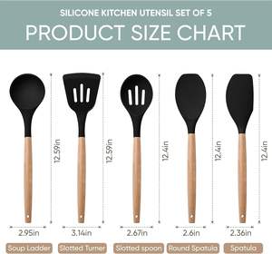 Ensemble de spatules en silicone antiadhésives, résistantes à la chaleur, ustensiles de cuisine en silicone avec manche en bois - Product Image 2