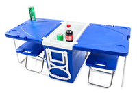 Glacière portable en plastique rigide pour l'extérieur, ensemble de glacière pliable pour le camping avec table et chaises, roues