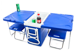 Outdoor-Hartplastik-Kühlbox, tragbar, faltbar, mit Tisch, Stühlen und Rollen - Product Image 6