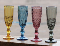 Vente en gros de flûtes à champagne en verre de 150 ml, motif vintage en relief, couleur champagne, bleu, rose, verres à eau, verres à vin