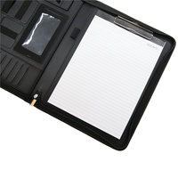 Porte-documents multifonctionnel personnalisé de haute qualité en PU, format lettre, avec batterie externe 8000 mAh, bloc-notes à fermeture éclair et fonction sans fil