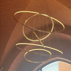 Золотая люстра в круглой форме ETL cETL, Роскошная итальянская современная люстра индивидуального размера, Подвесная лампа, светодиодная круглая кольцевая люстра