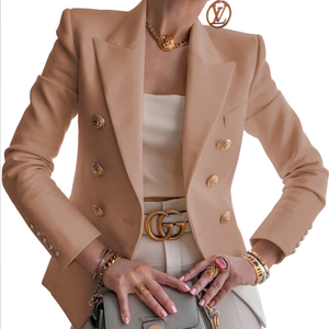 Completo Elegante da Donna a Vita Alta in Tessuto Pettinato, Tinta Unita, Maniche Lunghe, Pantaloni, con Bottoni, per Ufficio e Lavoro - Product Image 3